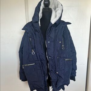 Navy Hooded Parka with Sherpa Lining